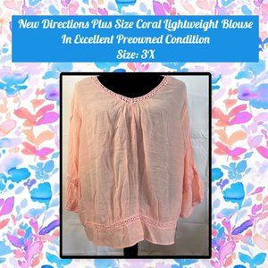 New Directions Plus Size Coral Lightweight Blouse 3X